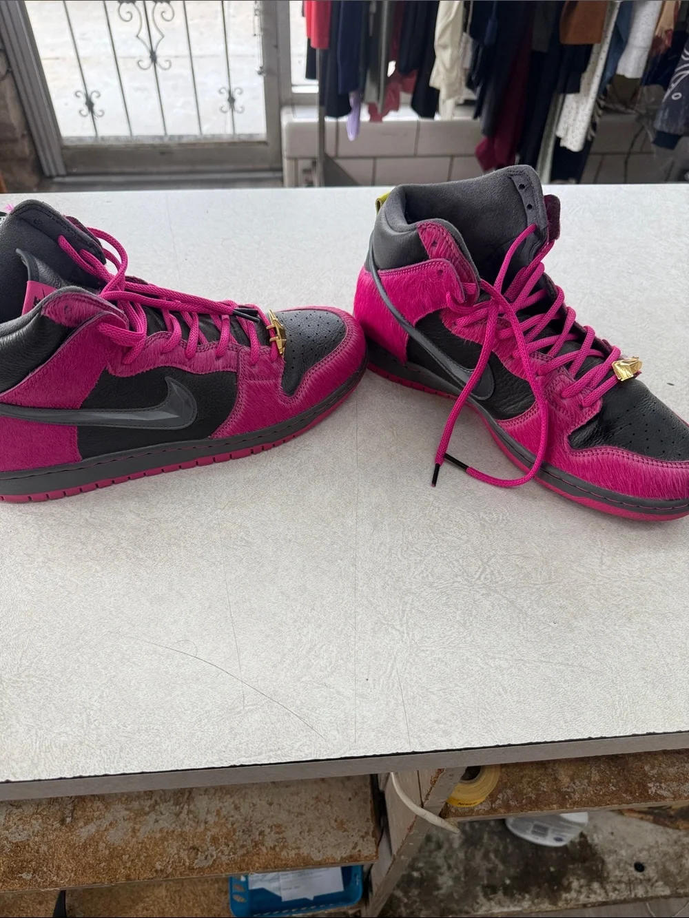 Nike SB High-Top Sneakers  run the jewels  Hot Pink and Black with Gold Accents